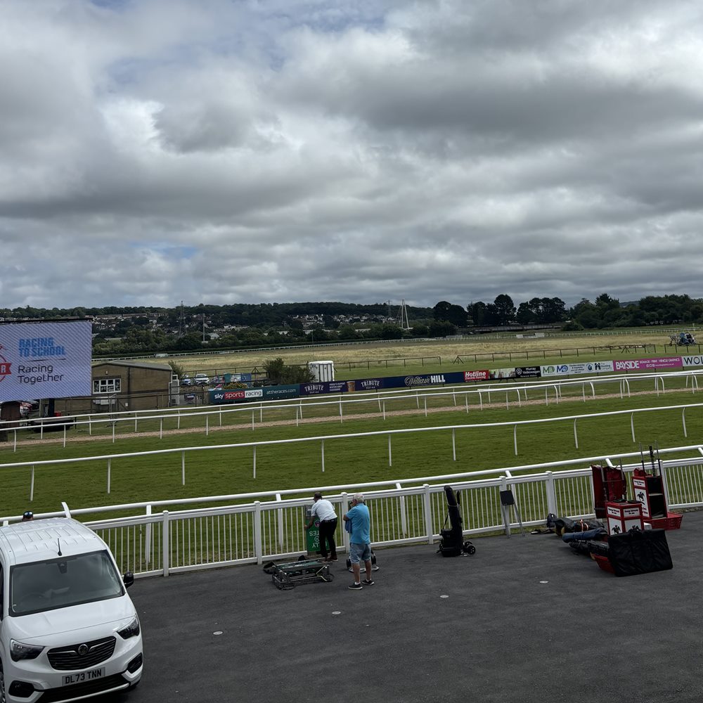 View across the track at a racecourse on race day